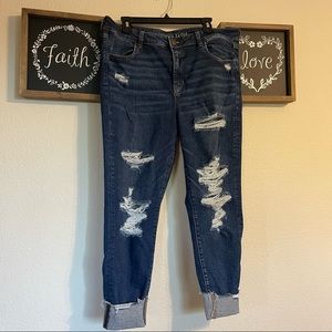 American Eagle Dark Blue Distressed Hi-Rise Jegging size 18